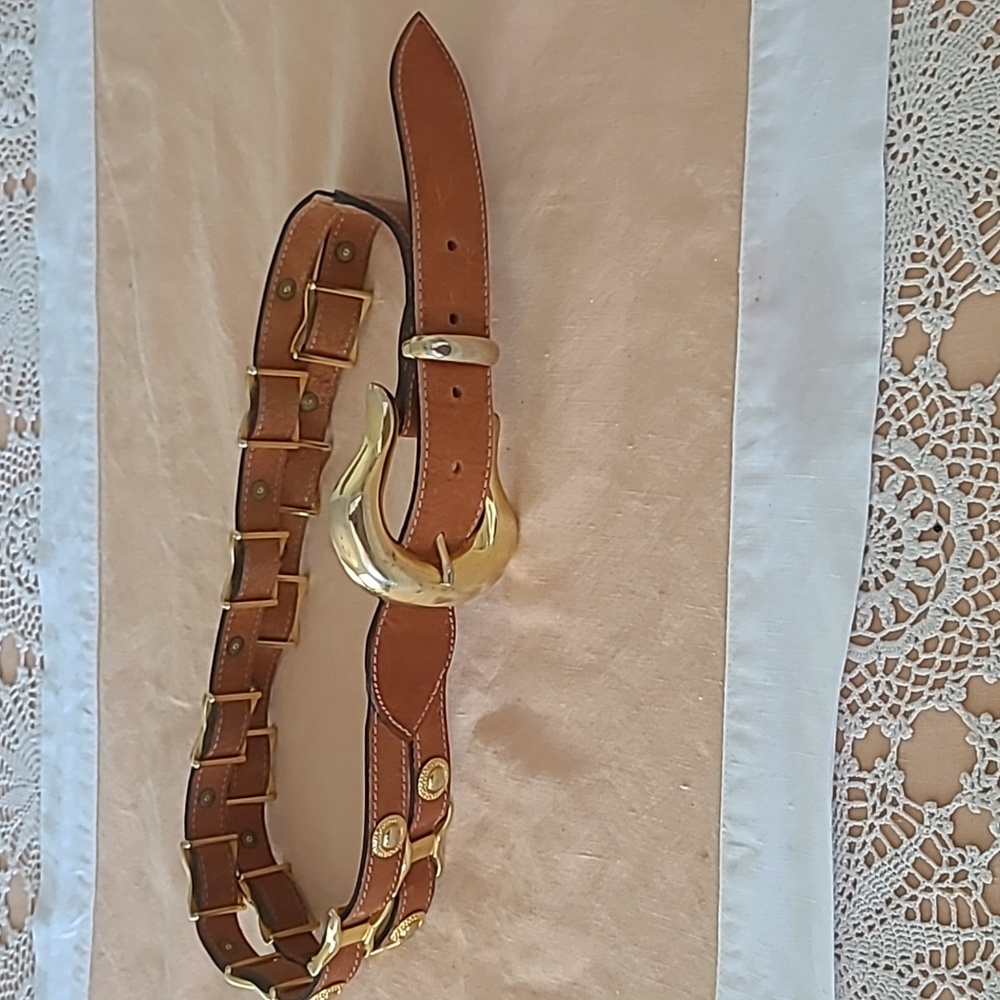 Chic Brown Leather Belt with Gold Buckle